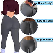 Gray V Back Scrunch Butt Leggings for Women Soft High Waisted Booty Tights Workout Gym Yoga Pants